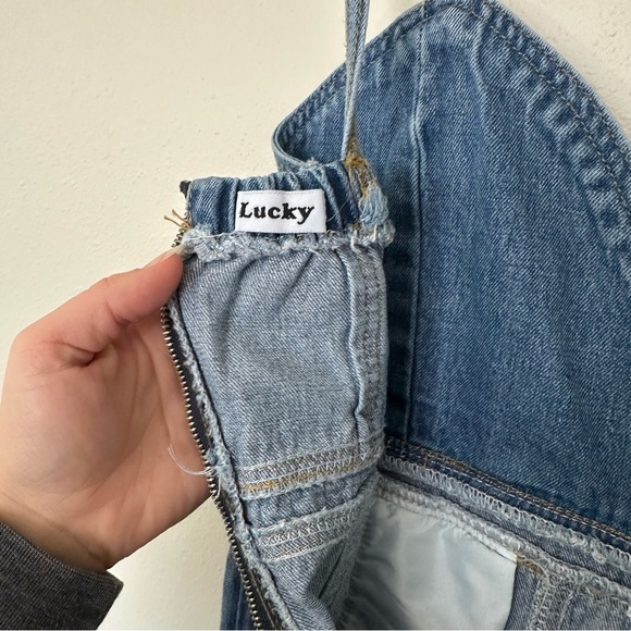 Bohemian Retro 70s Lucky Overall Tie Top Blue Raw Hem Denim Sleeveless Jumpsuit - Picture 5 of 7